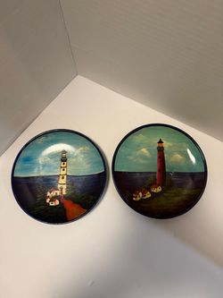 LIGHTHOUSE PLATES SET, VINTAGE HOME DECOR