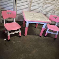 Kids Table and 2 Chairs Set, Height Adjustable Toddler Desk and Chair Set, Graffiti Desktop, Classroom/Daycare/Home, Children Multi-Activity Table for