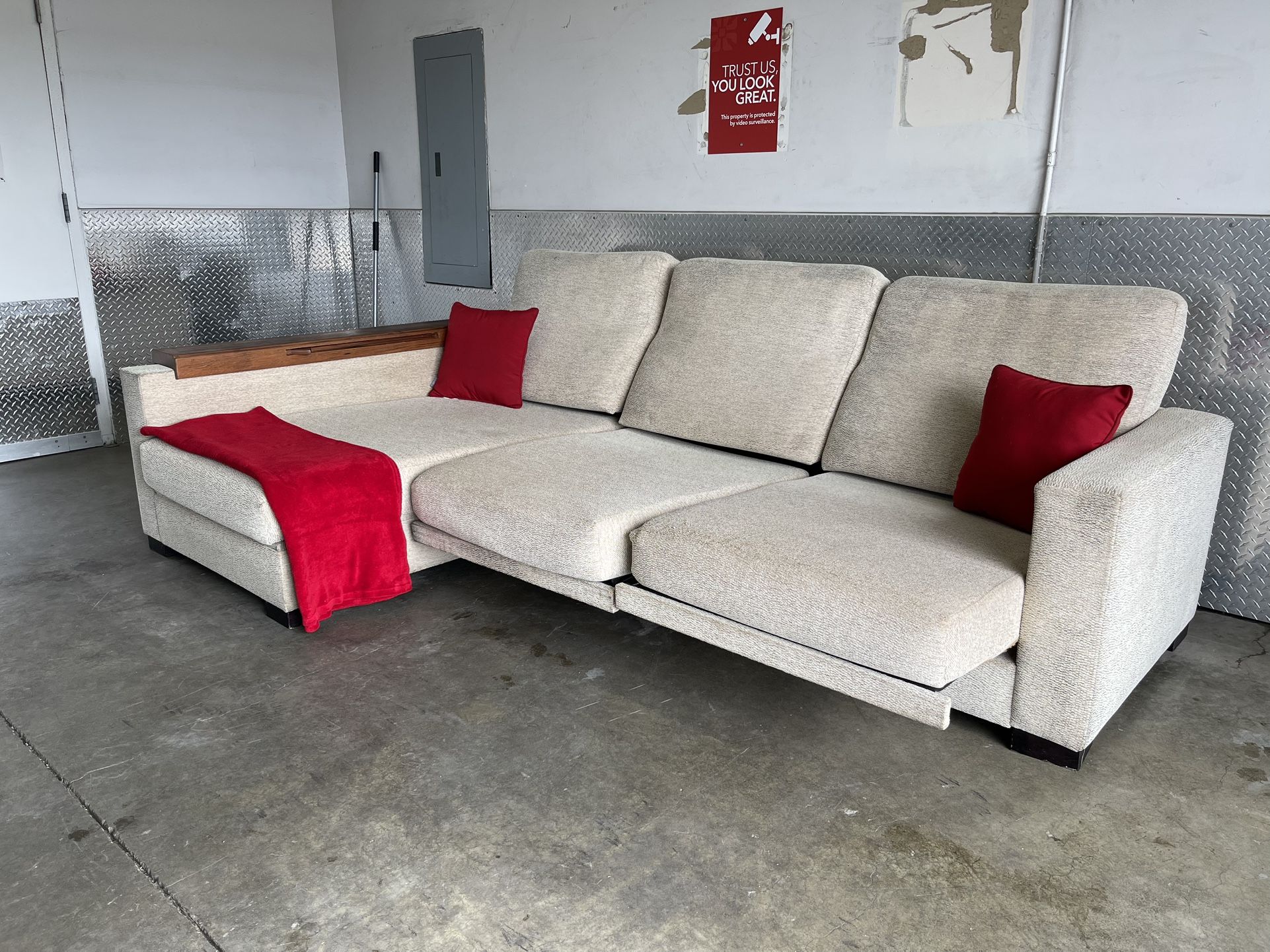 Modern Modular Sectional w/ Built-In Wood Arm Trays – Rare Find