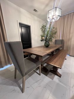 Potato Barn solid Wood Dining Table with Benches and 2  Chairs