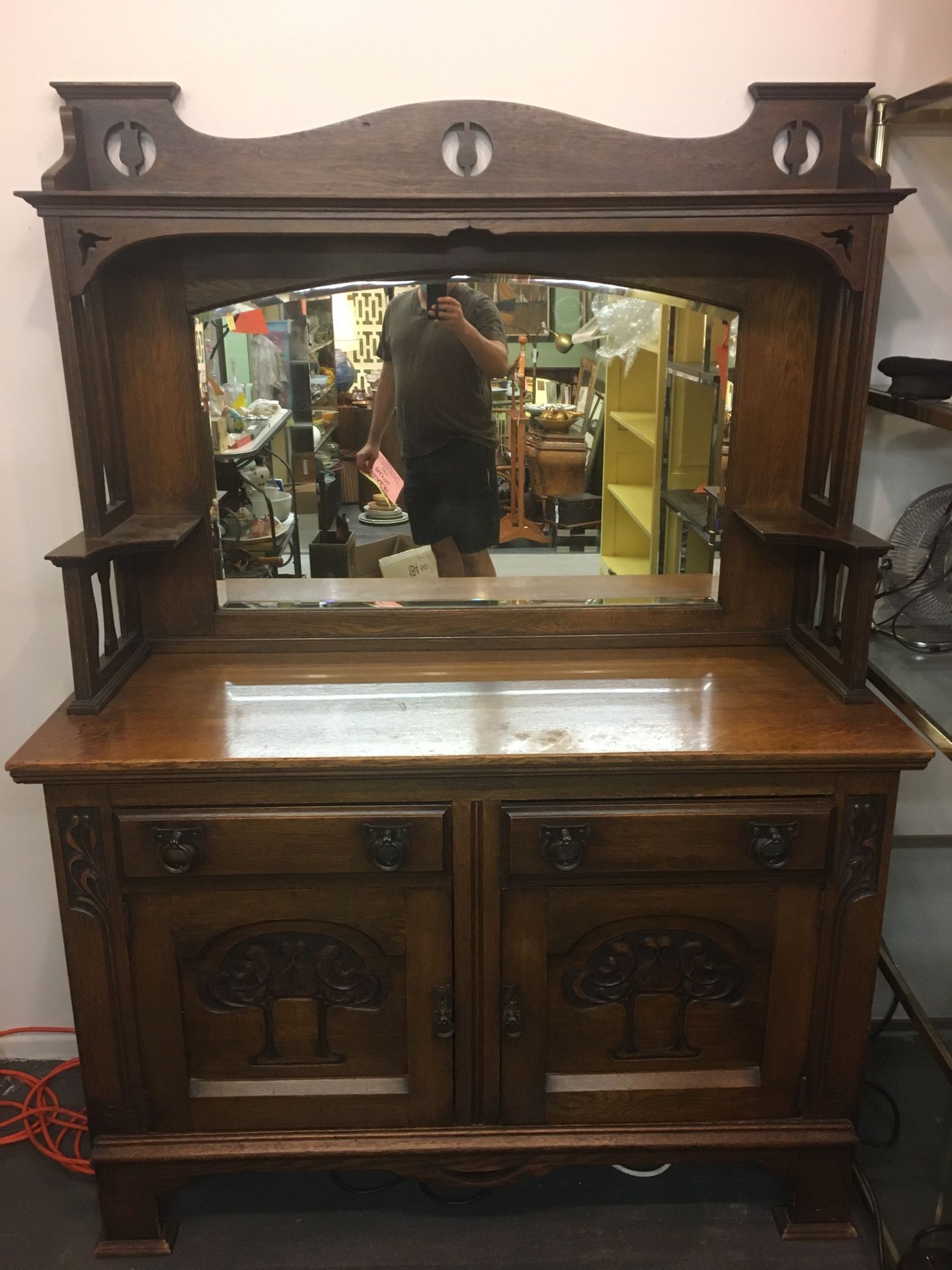 1910 Hand Carved Antique dresser bureau with mirror or a bar can be used for dishes like a china cabinet or a dresser for clothes etc. BUFFET