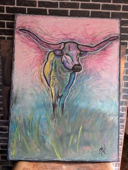 Longhorn Bull Canvas Painting on canvas 53x40