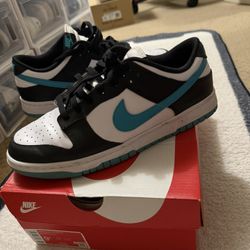 Nike Dunk Low Black White And Teal Size 9.5 With Box Good Condition
