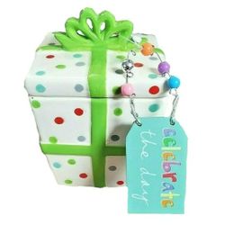 Sandra Magsamen Small Ceramic Cookie Jar with Lid & Wood Tag Celebrate The Day