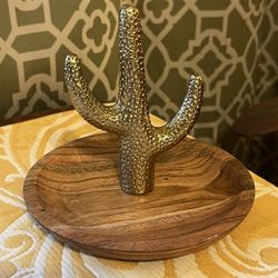 Cactus Jewelry Necklace Stand With Wooden Base