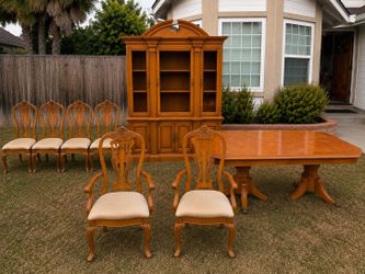 Elegant Solid Wood Dining Table & China Hutch Set