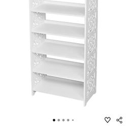 6-Tier White Hollow Carved Shoe Rack - Wood-Plastic Board Storage Organizer - Narrow Entryway Boots Display Holder