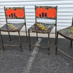 4 Industrial Zena Recycled Oil Drum Metal & Iron Chairs 
