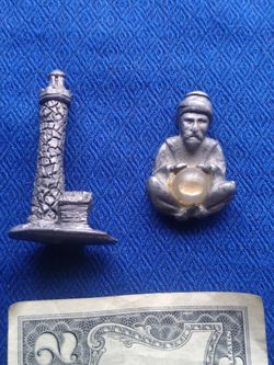 Pair of Miniature Pewter Figures ~ Lighthouse and Gypsy Dude with Crystal Ball!!