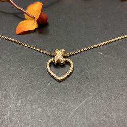  NO FADE Real Gold Plated  Rhinestone Heart Pendant Necklace, Gold Color
