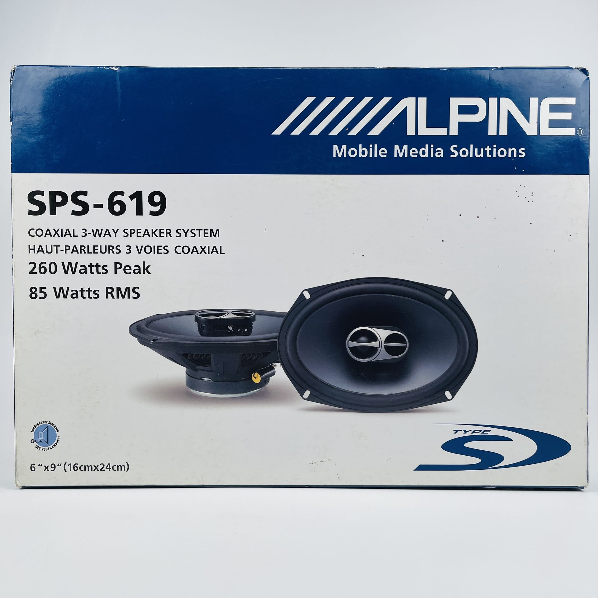 Alpine 6"X9" Pair Speakers Model SPS-619 Coaxial 3-Way System 260W Peak 85W RMS