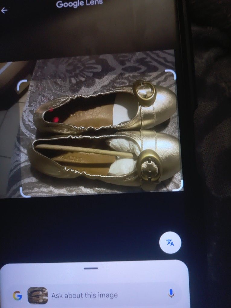 Coach Stanton Ballet Flats Metallic Champagne With Signature Buckle Size 5.5