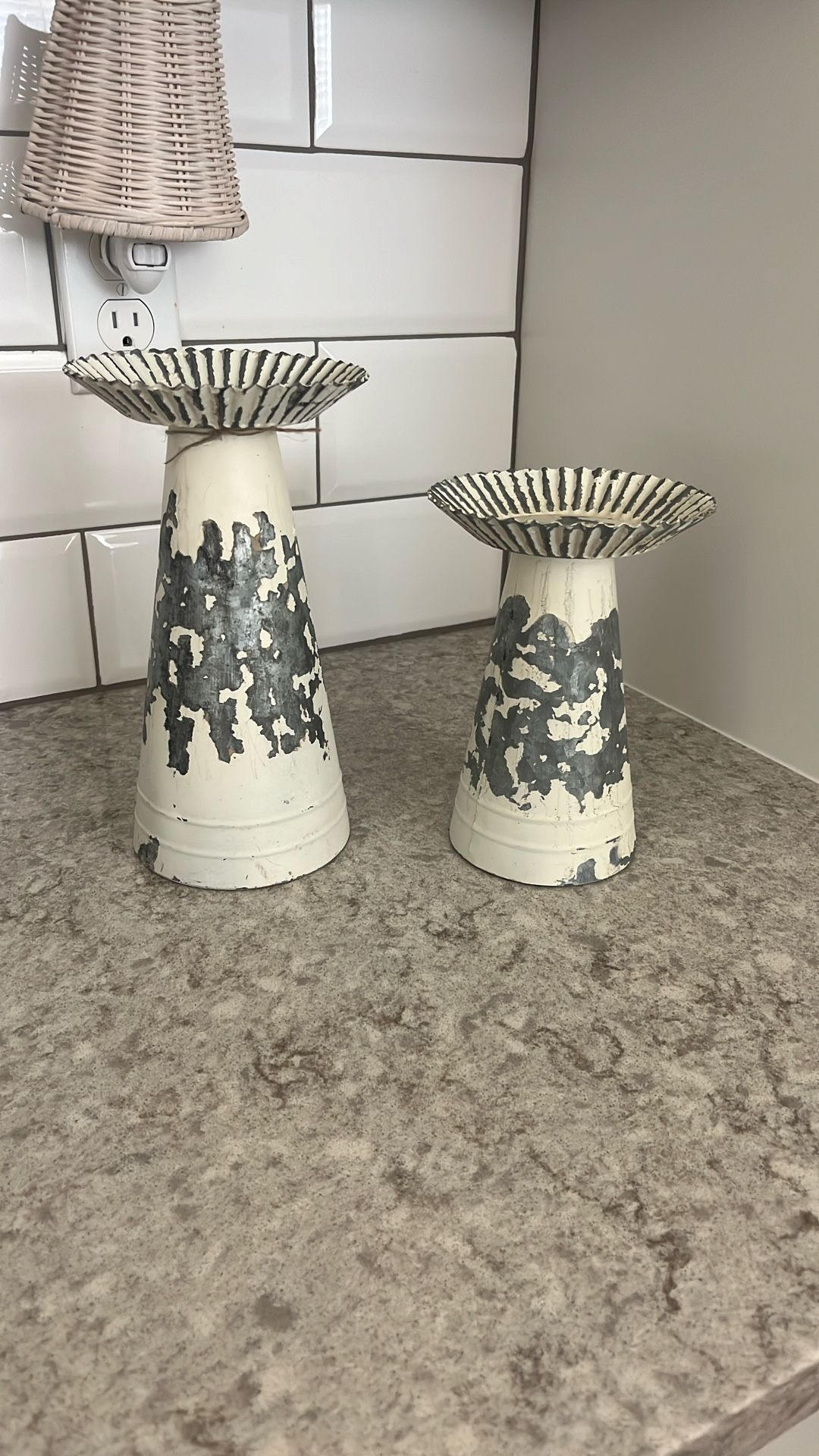 Set Of Galvanized Metal Candle Holders $12
