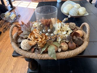 Fall Harvest Centerpiece in Woven Tray