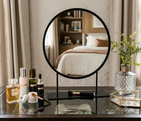 Modern Glam Tabletop Mirror - Sleek Matte Black Vanity Accent Furniture