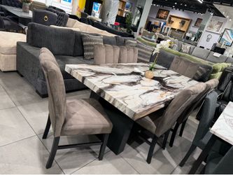 7pc Dining Set ✨ Faux Marble Top
