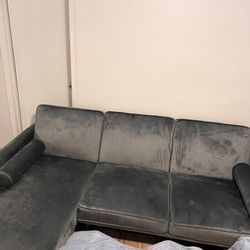 Gray Velvet Couch with Chaise 