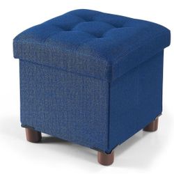 Small Ottoman with Storage, Small Storage Ottoman, Folding Foot Stool with Wood Legs