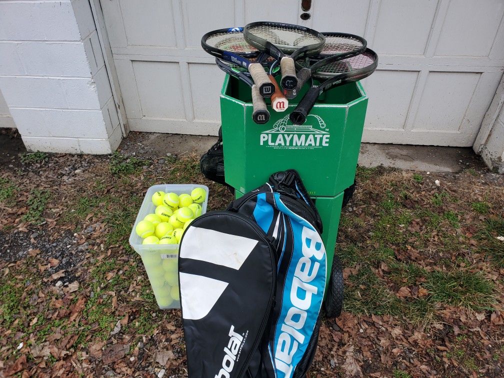 Tennis Ball Machine With Rackets and Balls