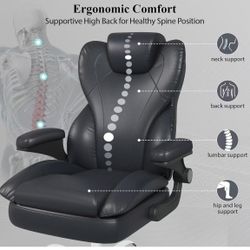 Office Desk Chair, Executive Leather Office Chair, High Back Ergonomic Home Desk Chair with Padded Flip-up Arms, Big and Tall Computer Chair with Rock