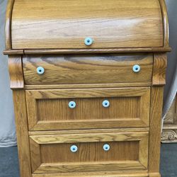 Keepsakes Oak Compact Barrel Roll top Desk