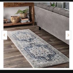 3ft X 8ft Ehtel Medallion Fringe Dark Blue 3 ft. x 8 ft. Runner Rug