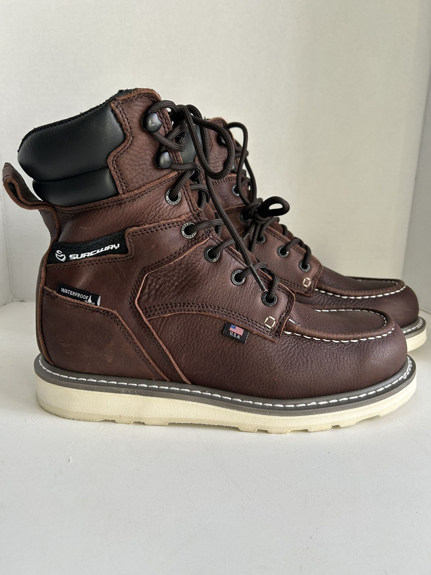 SUREWAY Men's 8" Soft Toe Work Boots Brown Leather Sz 11