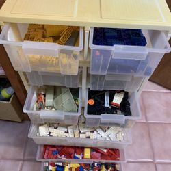 Lg Lot Of Legos + Storage Cart, Manuals