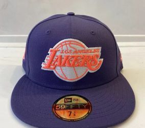 New Era NBA Los Angeles Lakers Side Patch Fitted Hat Purple/Pink Bottom Sz 7 7/8