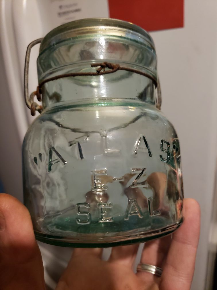 RARE Antique Atlas E-Z Seal 1 pint canning jar (glass top)