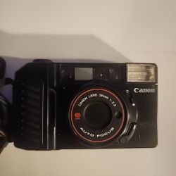 Vintage Canon Sure Shot 35mm Film Camera Black 38mm 1:2.8 Lens AutoFocus. Works!