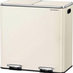 Trash Can, 2 x 10.6 Gallon (2 x 40 L) Garbage Can for Kitchen, with 15 Trash Bags, 2 Compartments, Plastic Inner Buckets and Hinged Lids, 