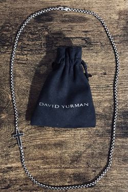 David Yurman Cross Station Black Diamond 26” 3.6mm Box Chain Necklace .925 Silver