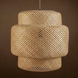 Rattan bamboo 3 tier pendant lampshade with black cord. 🌞