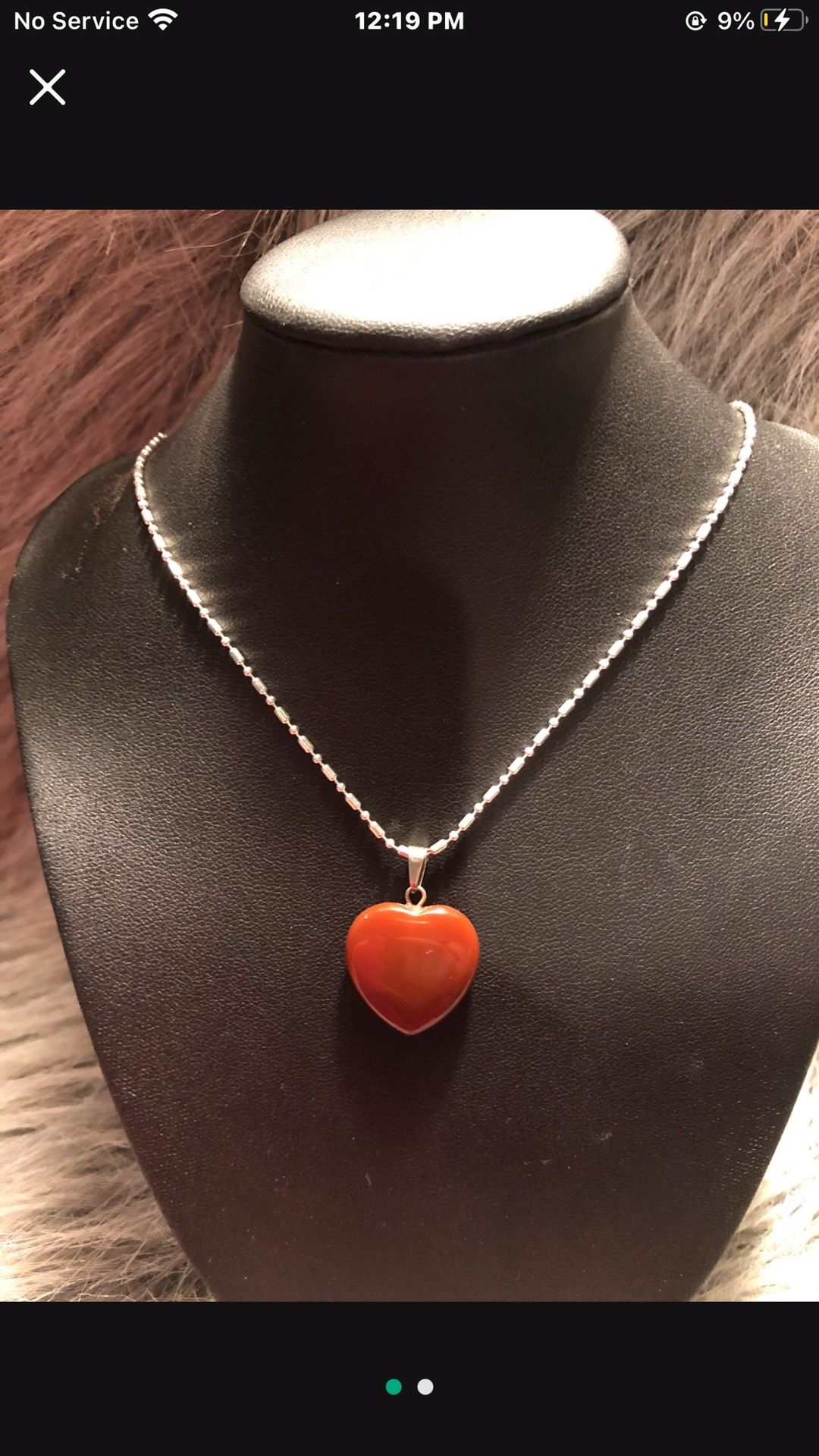 $20 Red Heart Pendant Necklace On 9.25 Silver Plated Necklace 