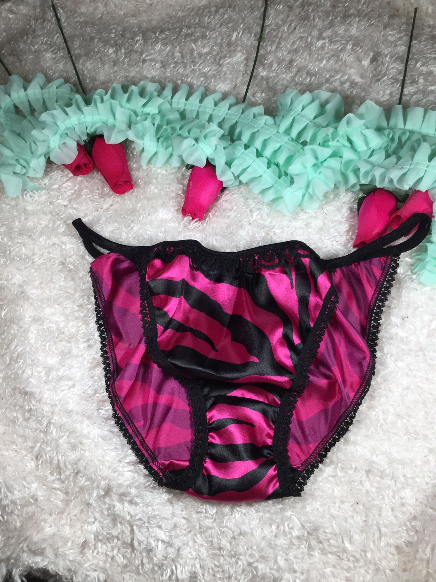 Hot pink zebra print satin silky panties XL