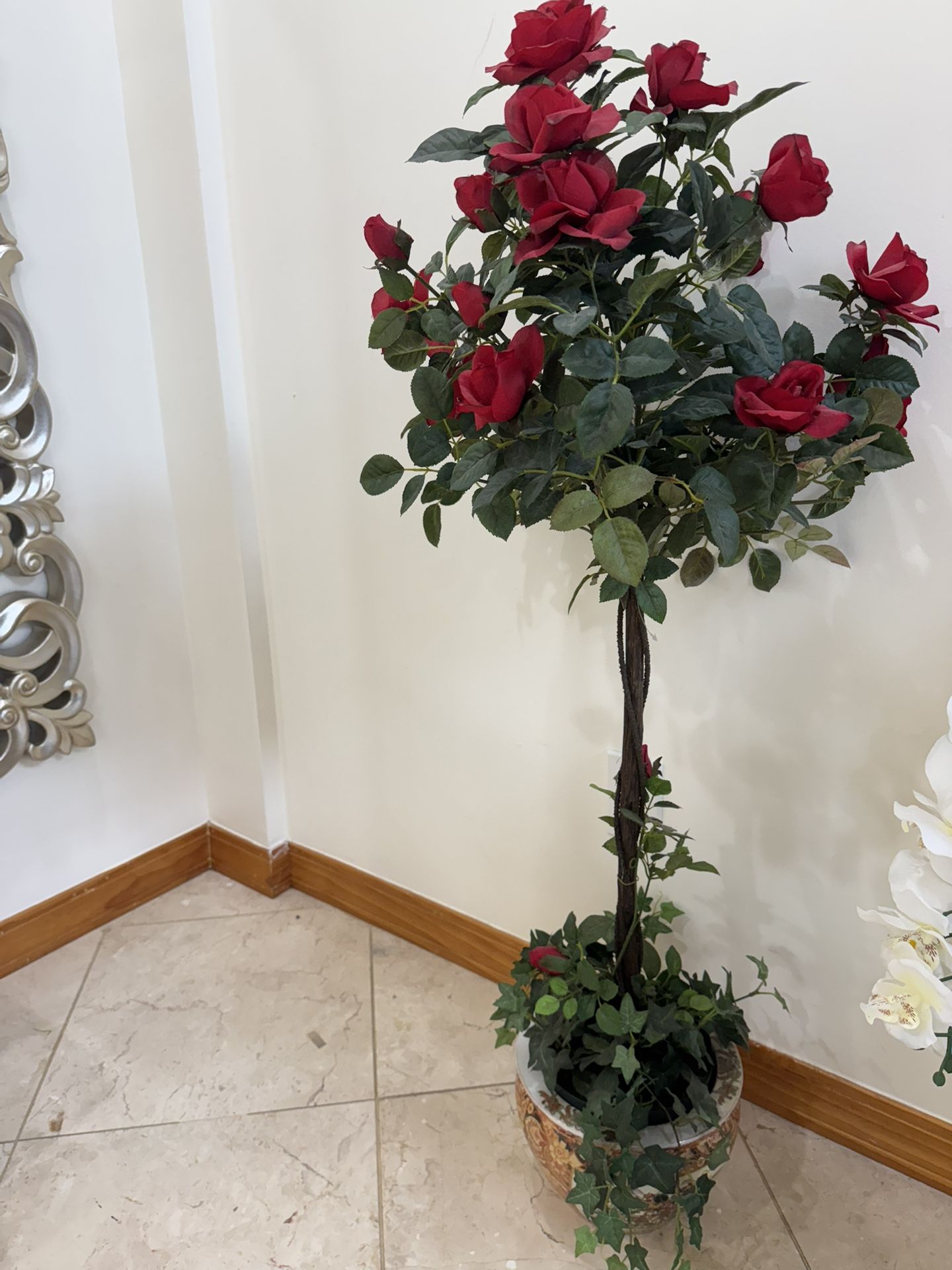 Faux Plant With Asian Floral Pot