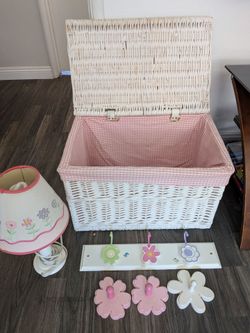Girls Wicker chest with lamp and shelf hooks