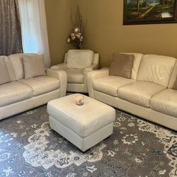 White Leather Sofa Set