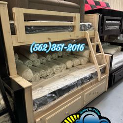 Twin Full White Wash Bunk Bed With Mattresses Colchones 