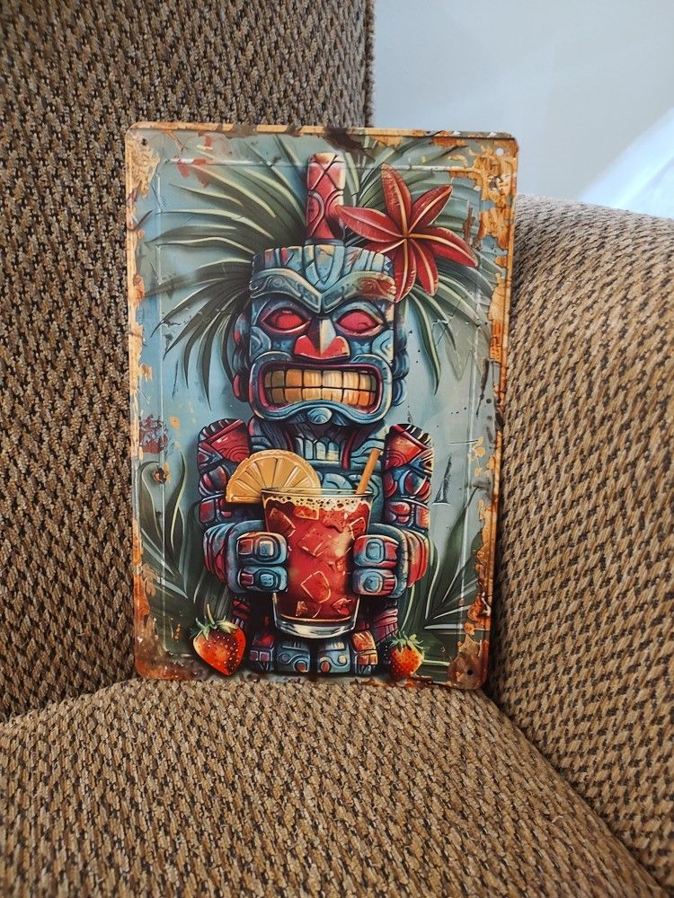TIKI METAL SIGN. 12" X 8". NEW. PICKUP ONLY.