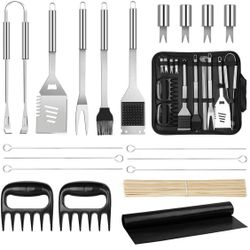 New-Grilling Accessories BBQ Grill Tools Set,19Pcs Stainless Steel with Spatula, Fork,Tongs,Grill Mat