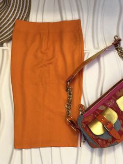 Stretch Pencil Skirt, Bright Orange, Size S $25