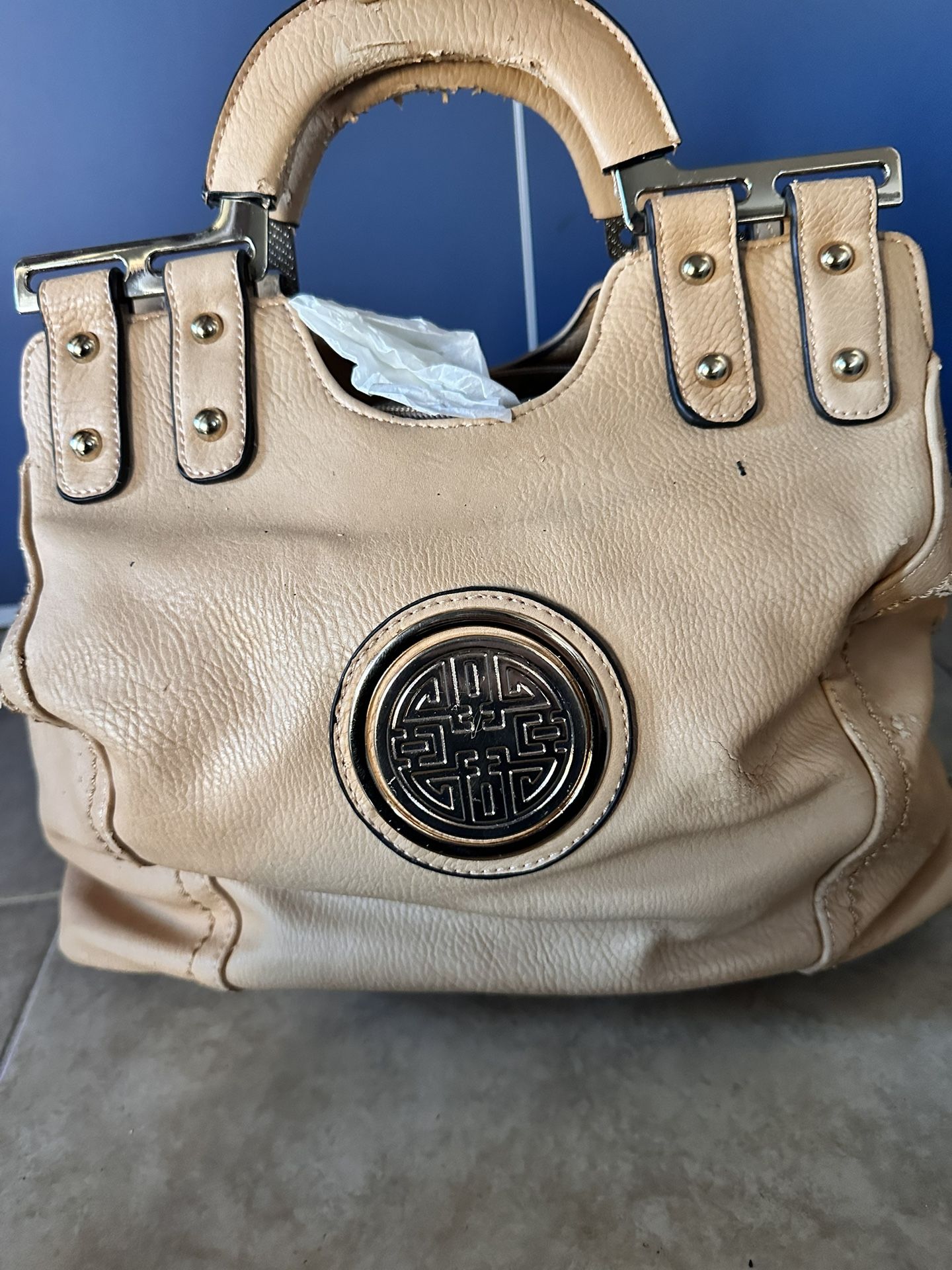 Beige Faux Leather Handbag