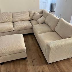New Corduroy Sectional.  Beige, Grey, Green.  99”x99”.  Free Delivery!