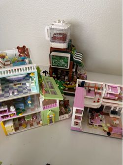 Lot bundle 3 building block bricks puzzle boy girl toys sets. House, bears, bedroom, coffee shop (not Lego)