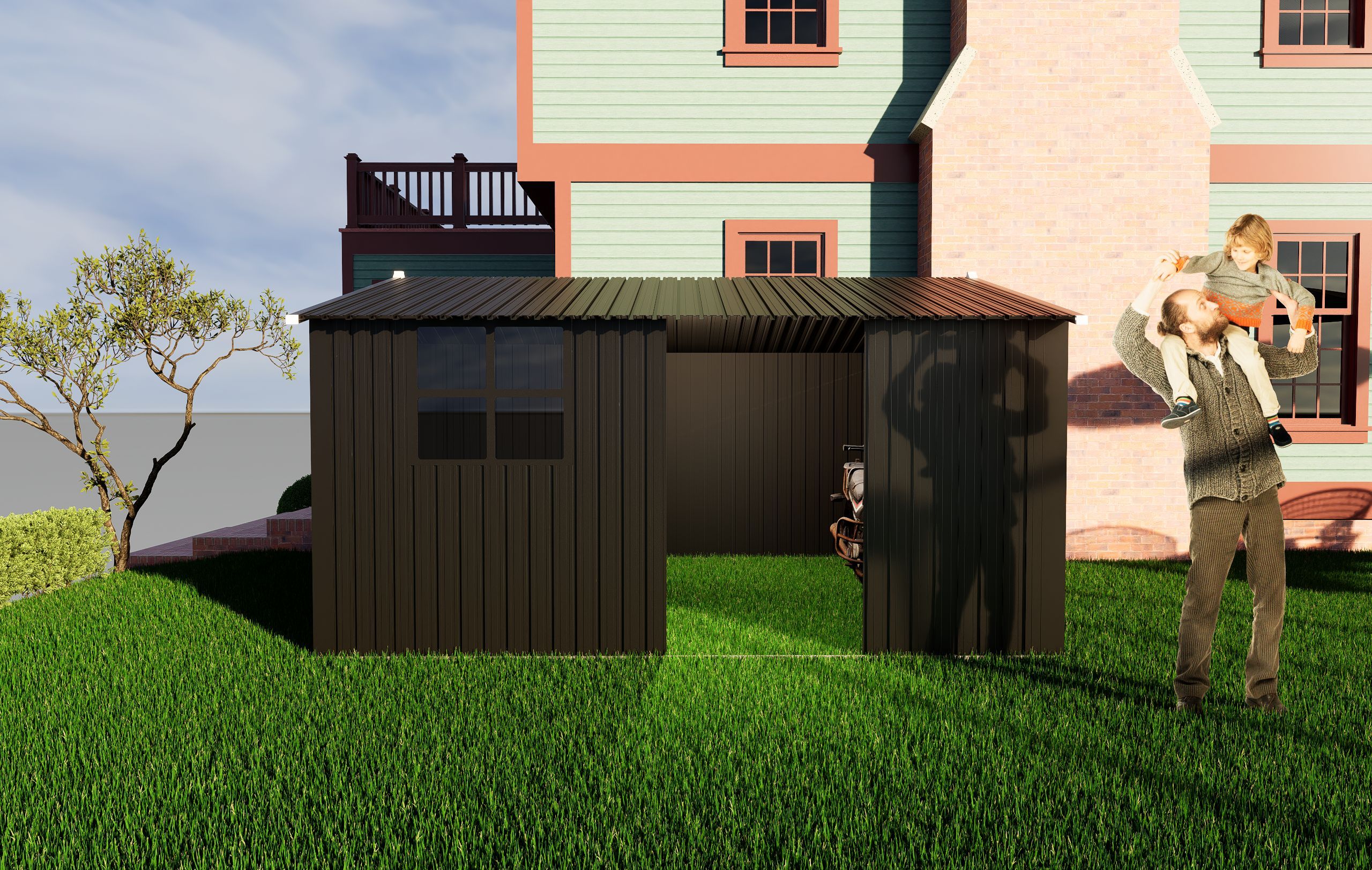 Metal garden sheds 12ftx10ft outdoor storage sheds black with window with sliding door
