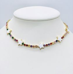 Choker Tennis Chain Gold Plated With Cubic Zirconia Colorfully