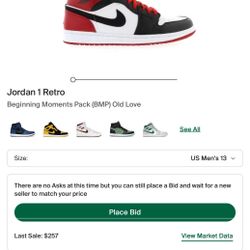 Nike Jordan 1 Retro Beginning Moments Pack (BMP) Old Love White/Black-Varsity Red Size 13 M13