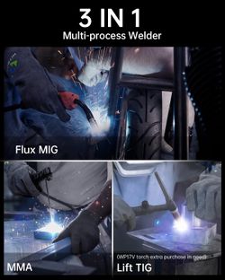 HITBOX 145A MIG Welder Gasless, 110V/220V Dual Voltage Flux Core Welder Flux MIG/Lift TIG/Stick 3 In 1 Synergy MIG Welding Machine With Torch Clamp an